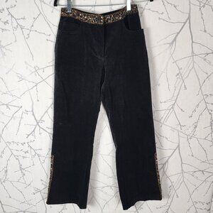 Haven Bleu Black Corduroy Stretch Sequin Beaded Wide Leg Pants
